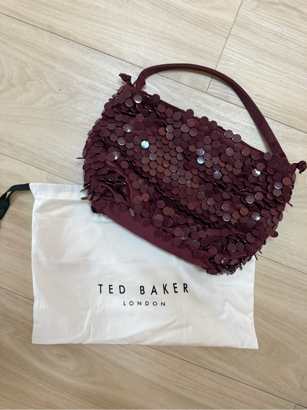 Ted Baker Women's Coral Sequin Fringe Disc Burgundy Shoulder Bag